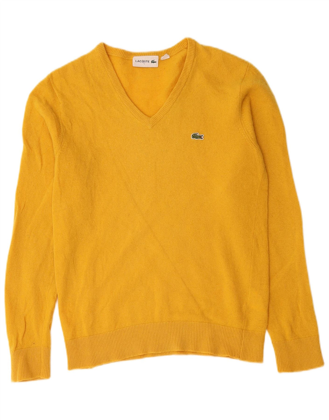 Lacoste Herre V-hals sweater Størrelse 3 Lille Gul Virgin Wool