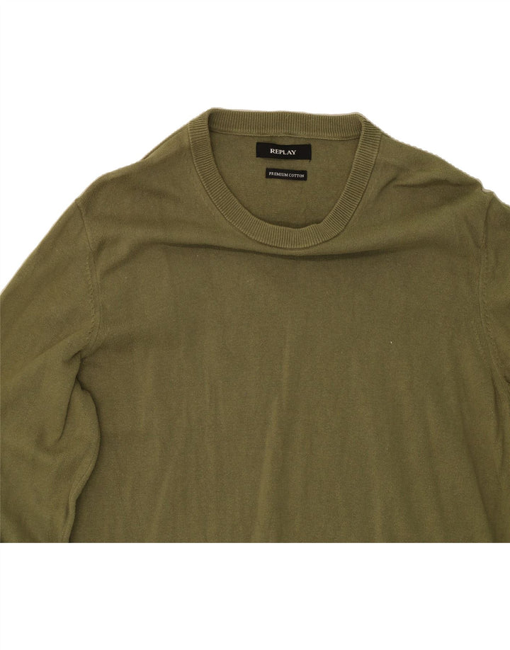 REPLAY Mens Crew Neck Jumper Sweater Medium Green Cotton Vintage Replay and Second-Hand Replay from Messina Hembry 