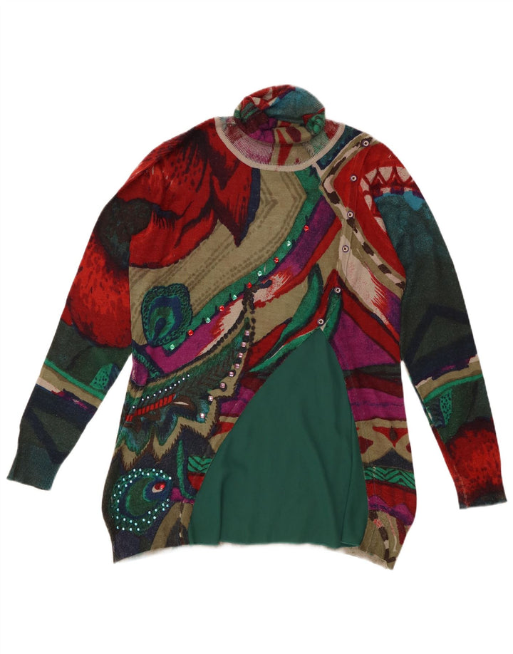 Desigual Dame Roll Neck Jumper Sweater UK 18 XL Flerfarvet Geometrisk