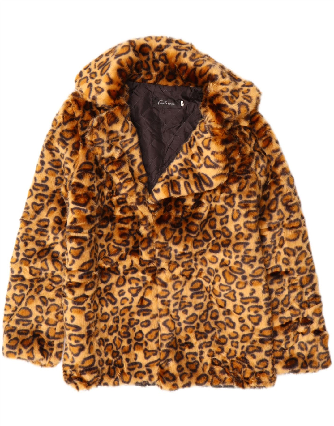 VINTAGE Dame imiteret Pelsjakke UK 10 Small Brown Animal Print Polyester