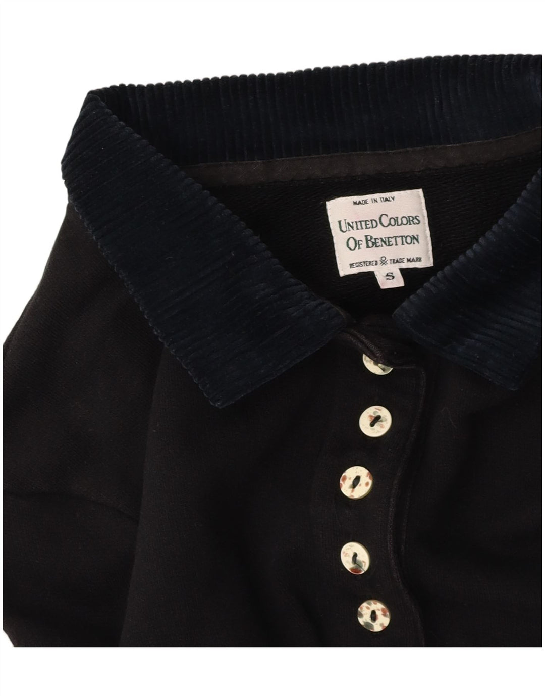 BENETTON Dame Oversized Grafisk Crop Polo Shirt UK 10 Lille Sort