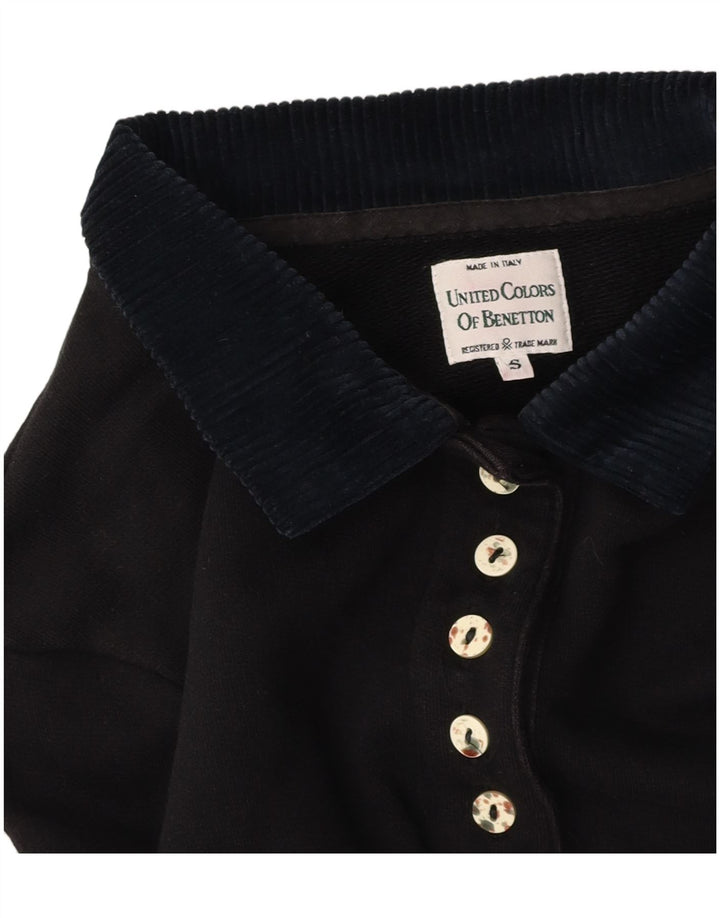 BENETTON Dame Oversized Grafisk Crop Polo Shirt UK 10 Lille Sort