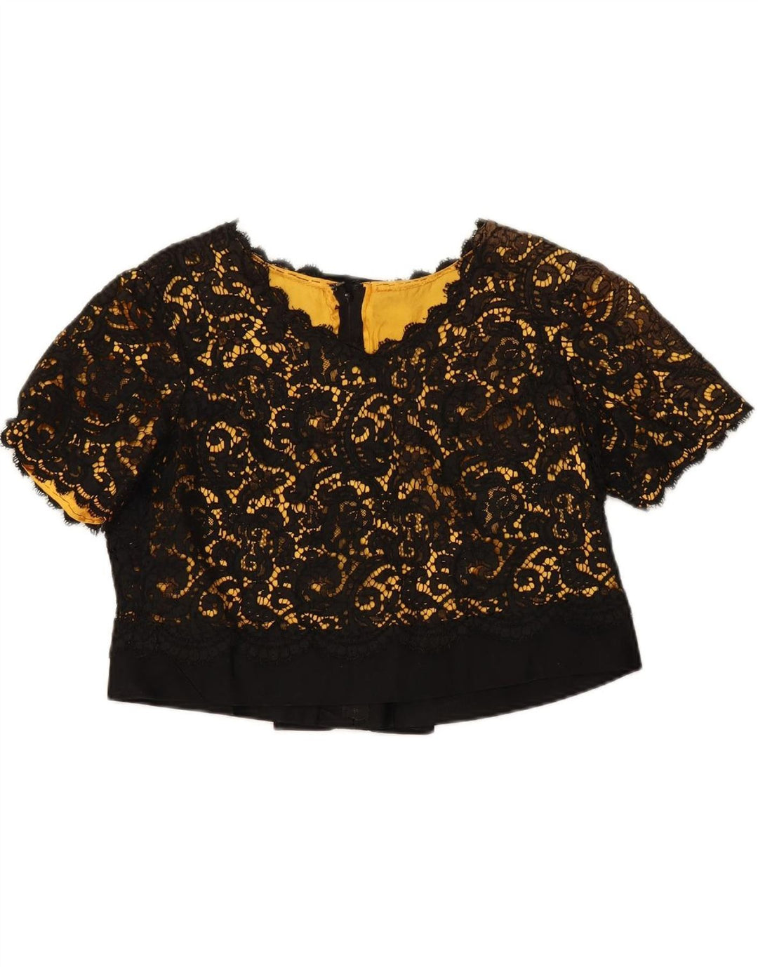 VINTAGE Womens Oversized Crop Blouse Top UK 10 Small Black