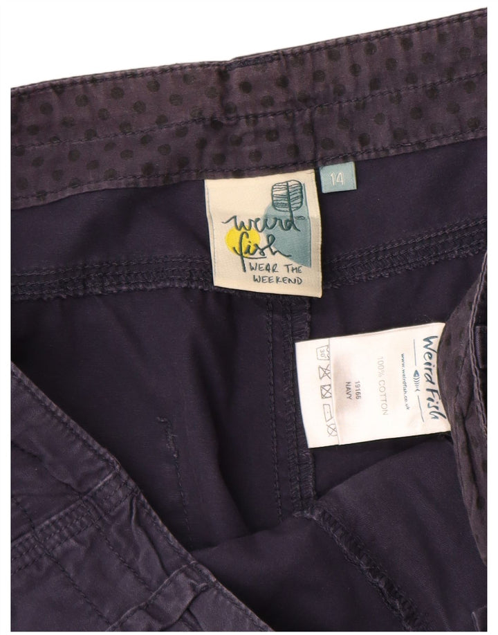 WEIRD FISH Dame Capri Bukser UK 14 Large W34 Navy Blue Bomuld