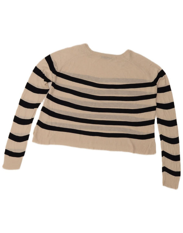 Zara Womens Crop Boat Neck Jumper Sweater UK 10 Small Off White Stribet