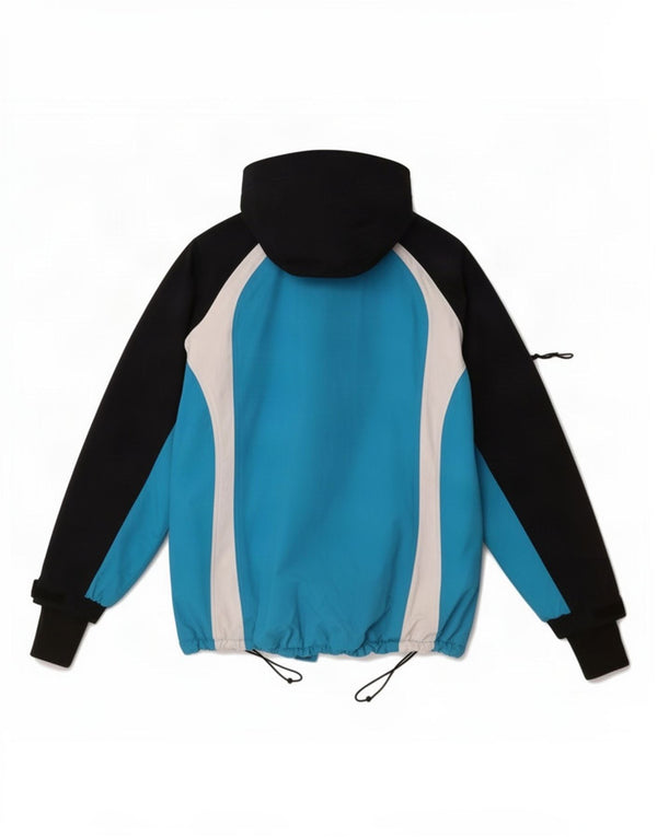 Vintage skijakke med hætte til kvinder UK 14 Medium Blue Colourblock Nylon