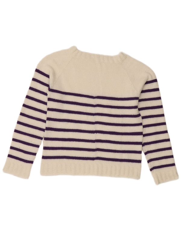 Vintage Dame Boat Neck Jumper Sweater UK 12 Medium Hvid Stribet