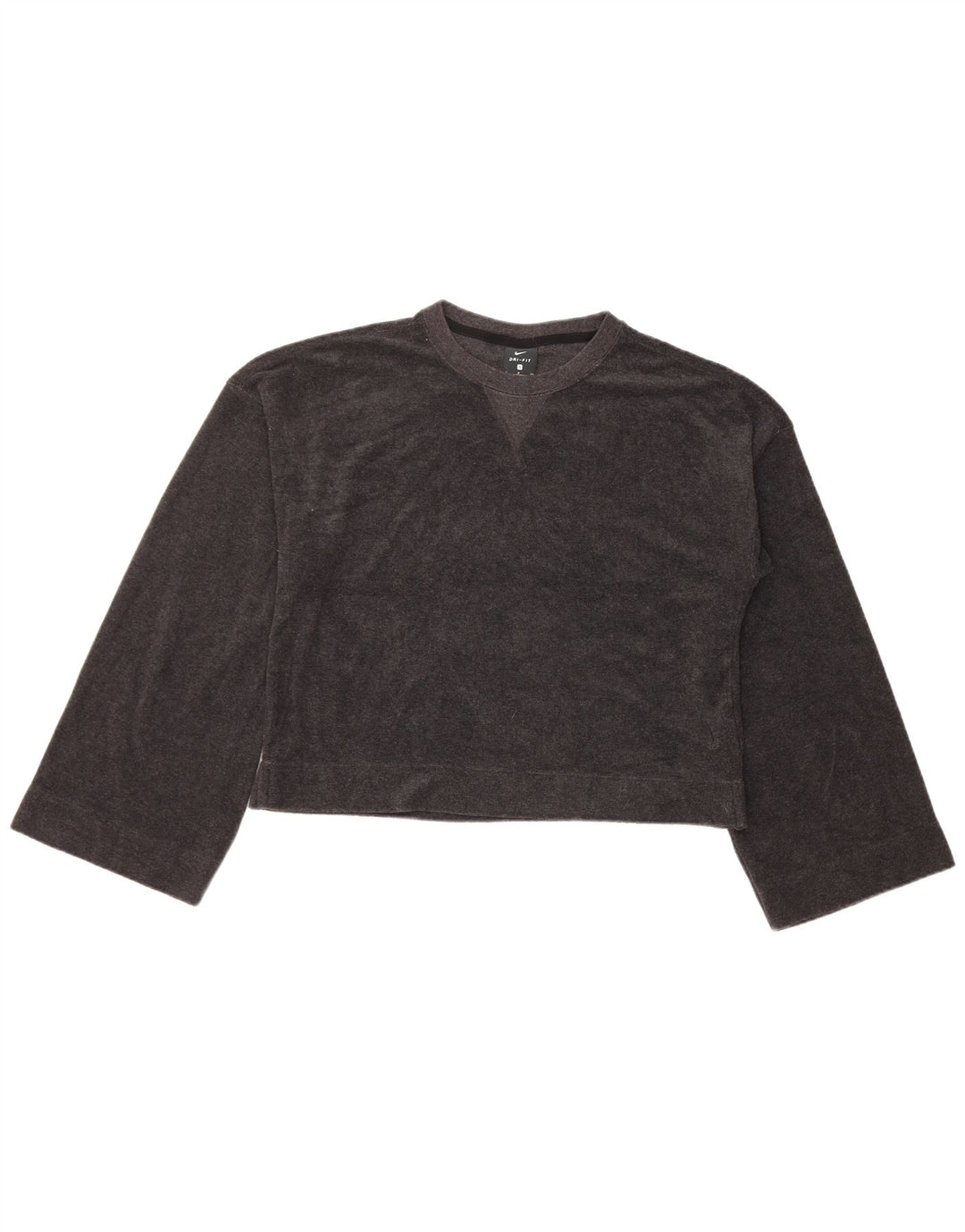 Nike Dame Dri Fit Crop Top Langærmet UK 10 Small Black Polyester