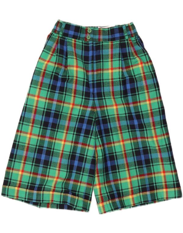 VINTAGE Womens High Waist Bermuda Shorts UK 10 Small W24  Green Check