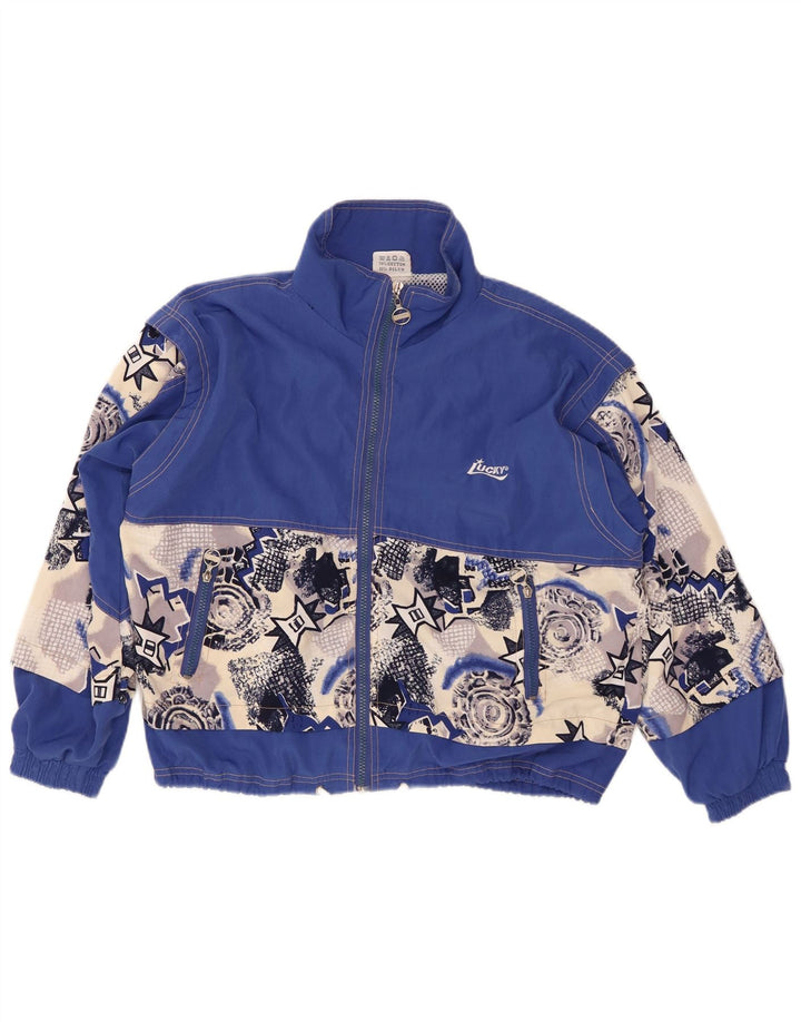 VINTAGE træningsdragt topjakke til kvinder UK 22 3XL blå geometrisk bomuld