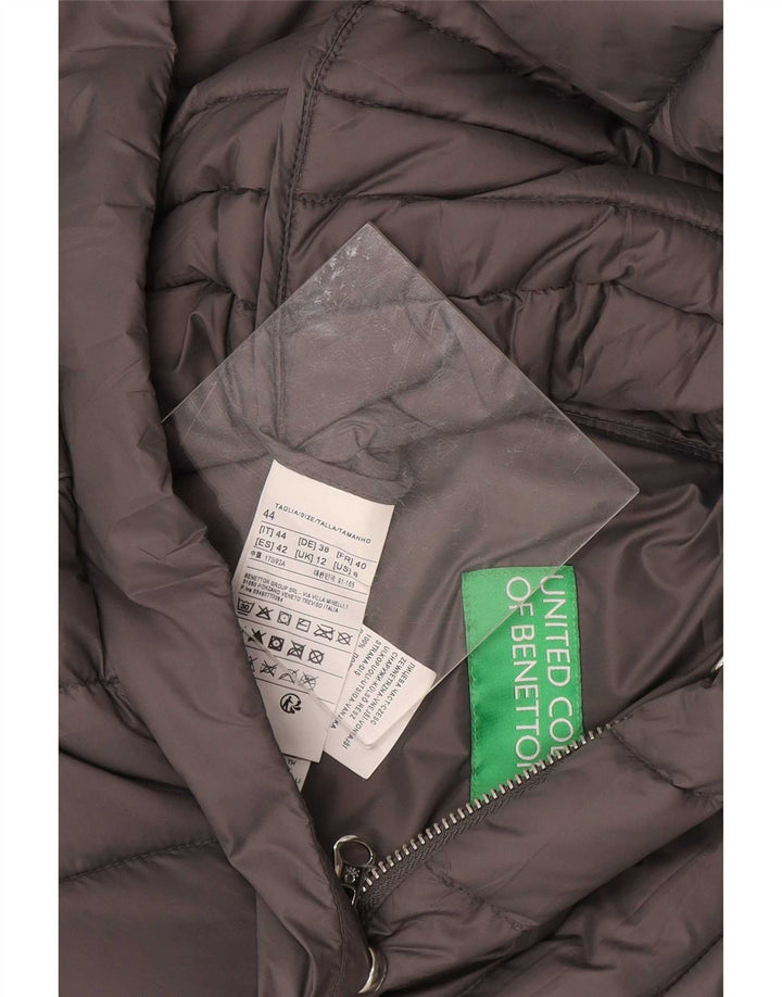Benetton Dame Hooded Polstret Frakke UK 12 Medium Grey Nylon
