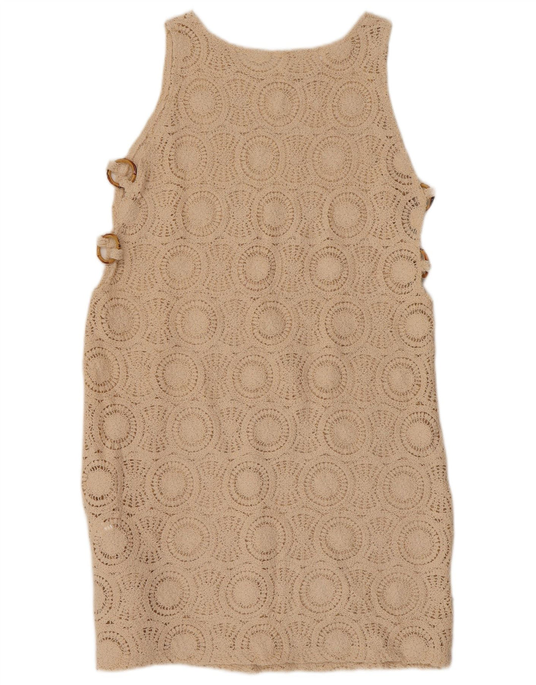 VINTAGE hæklet ærmeløs skiftkjole til kvinder UK 10 Lille beige bomuld