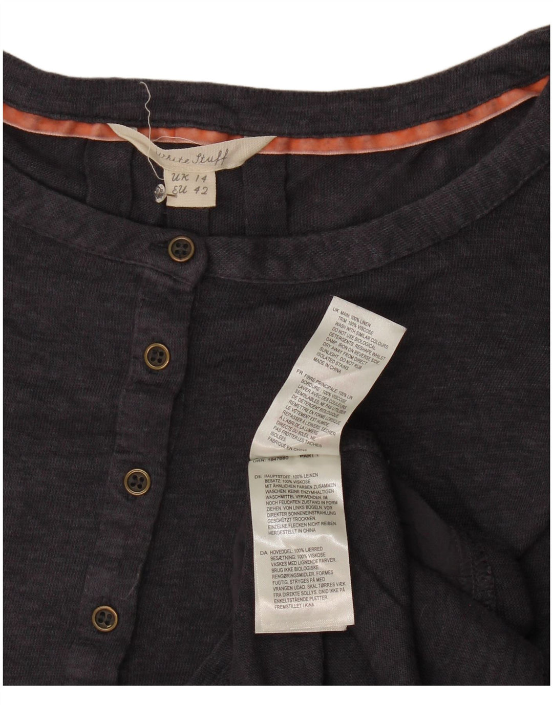 White Stuff Dame T-Shirt Top UK 14 Large Navy Blue Linen