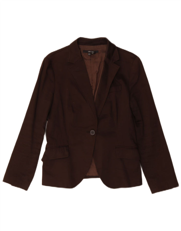 Zara Dame 1 Knap Blazer Jacket UK 14 Stor Brun Bomuld