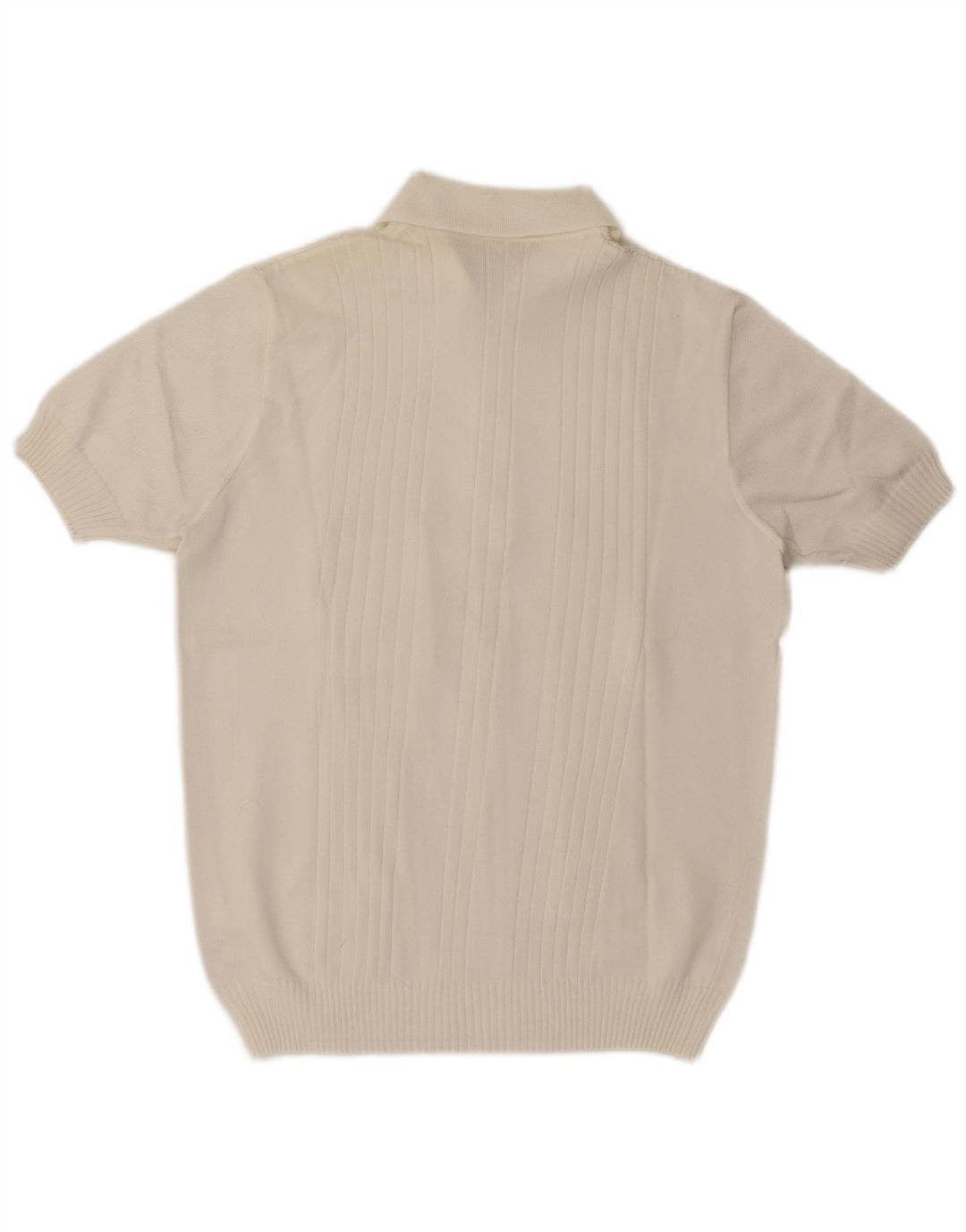 Vintage Herre Kortærmet Polo Neck Jumper Sweater Medium White
