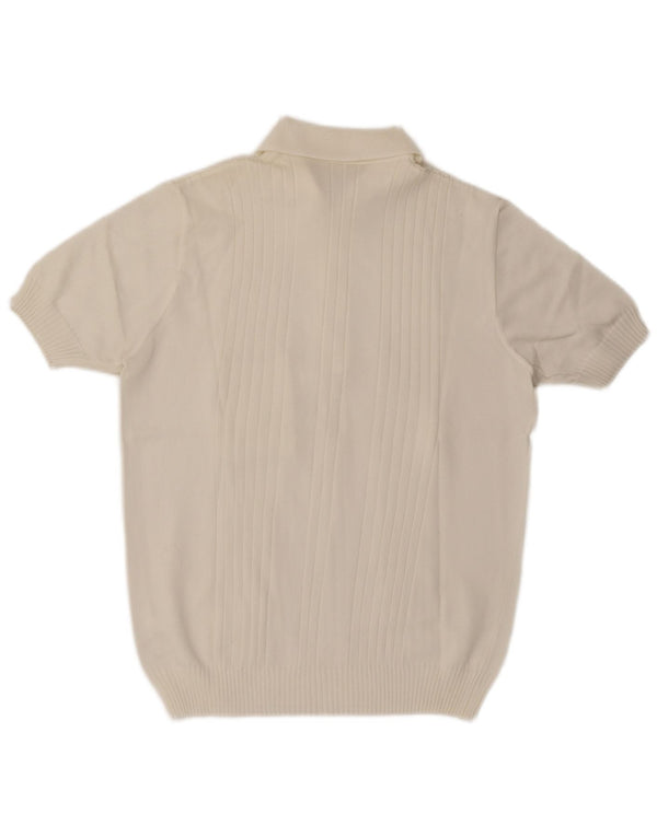 Vintage Mens Short Sleeve Polo Neck Jumper Sweater Medium White