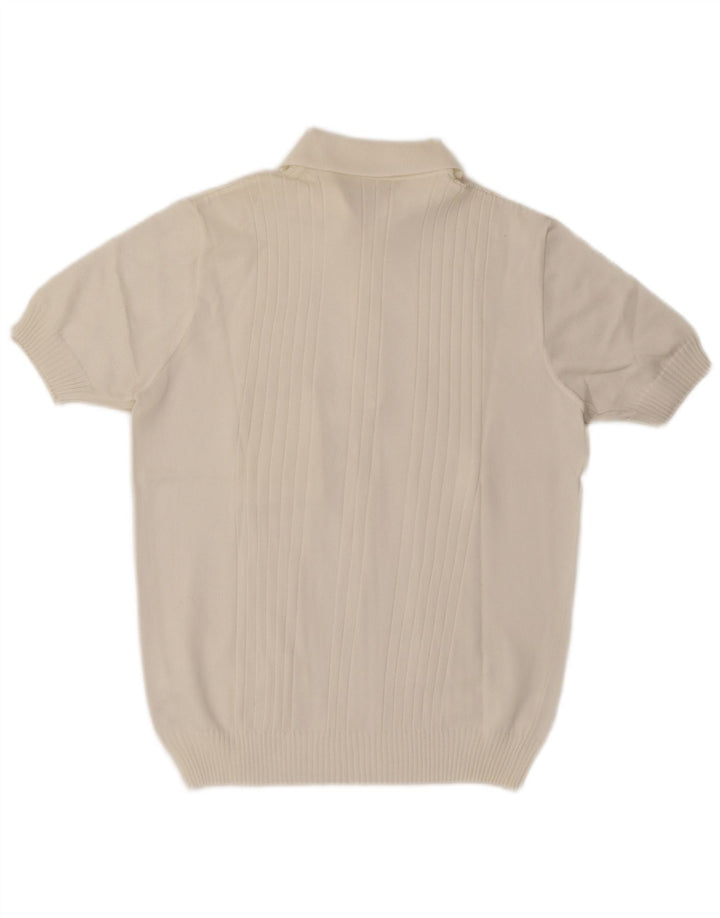 Vintage Herre Kortærmet Polo Neck Jumper Sweater Medium White