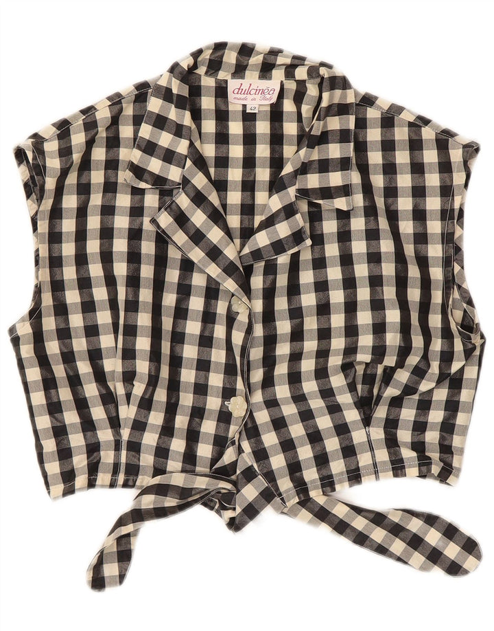 Vintage Womens Crop ærmeløs skjorte bluse IT 42 Medium Black Gingham