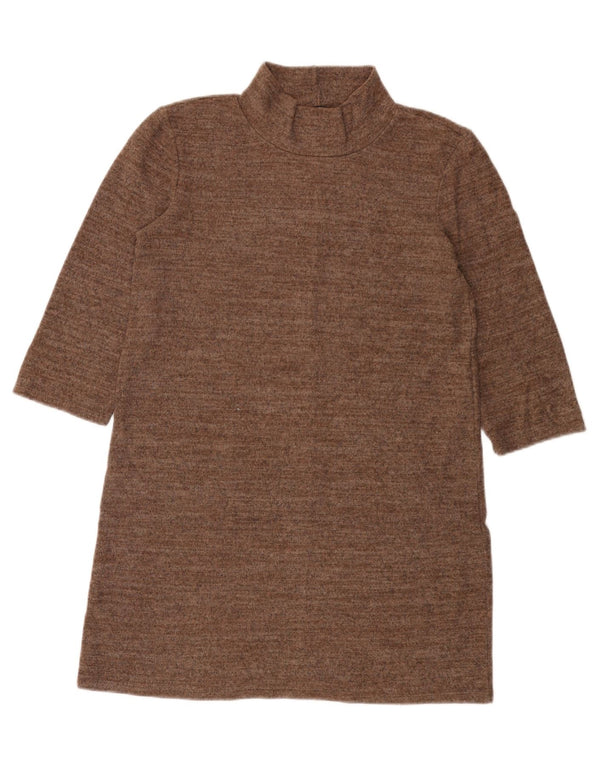 Zara 3/4 ærmet trøjekjole til kvinder UK 10 Small Brown Flecked Bomuld