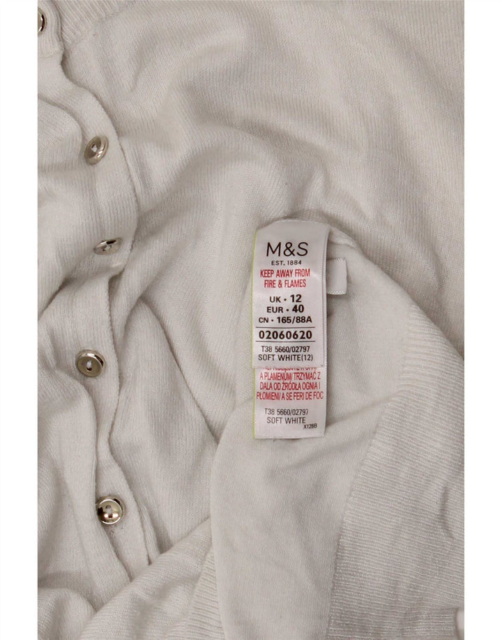 Marks & Spencer Womens Crop Cardigan Sweater UK 12 Medium White Viscose