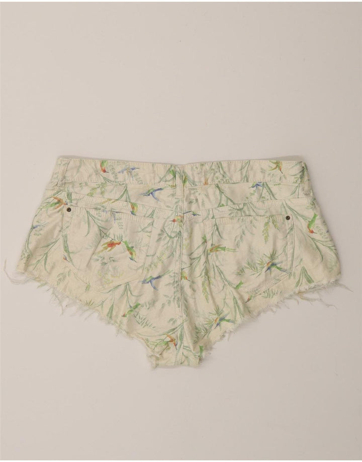 Zara Womens Hot Pants EU 38 Small W28 White Floral Bomuld