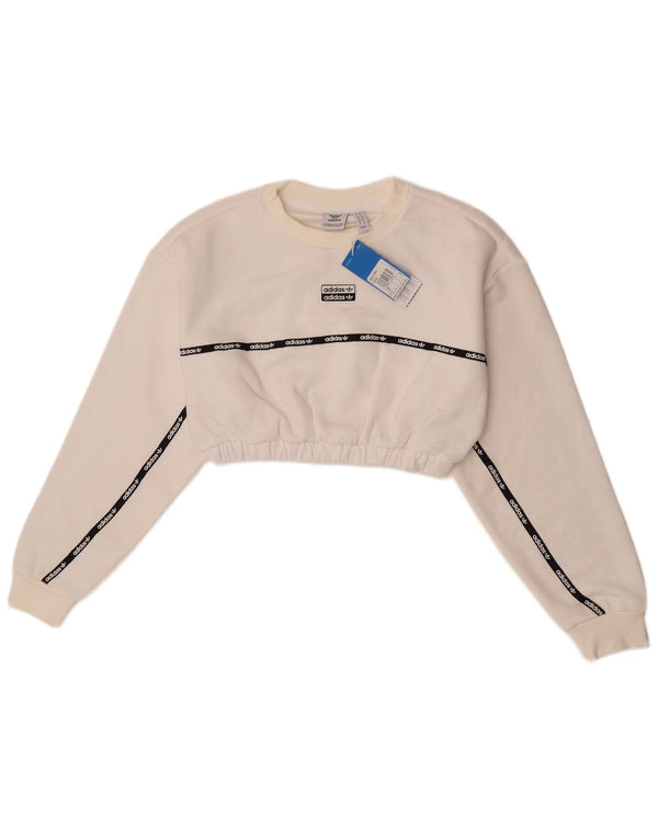 Adidas Womens Crop Graphic Sweatshirt Jumper UK 8 Small White Colourblock