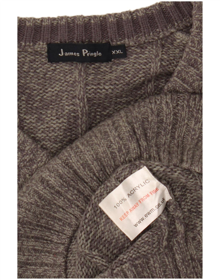 JAMES PRINGLE Herre V-hals sweater 2XL Grå Flecked Acryl