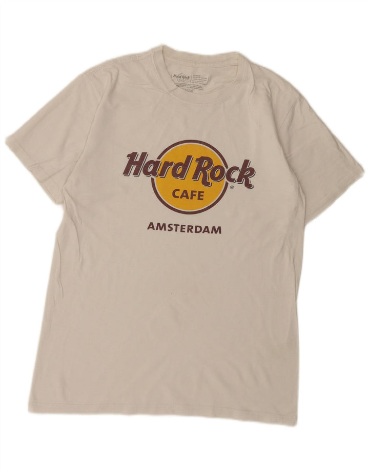 Hard Rock Cafe Herre Amsterdam Grafisk T-Shirt Top Medium Off White Bomuld
