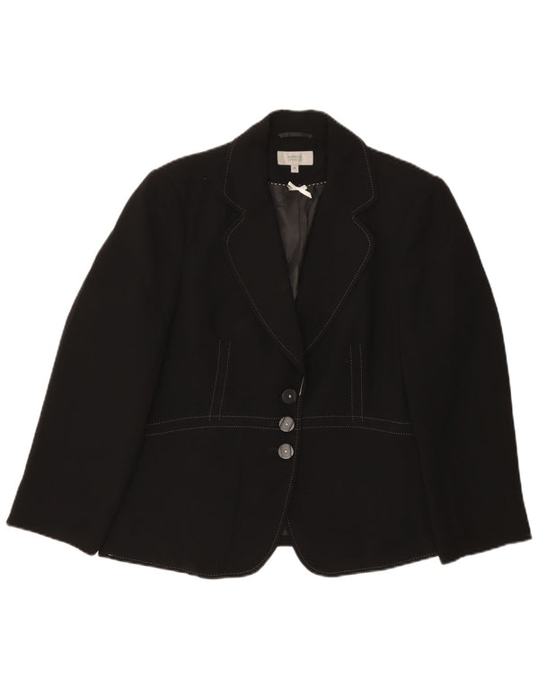 Marks & Spencer Dame 3-knaps blazerjakke UK 16 Stor sort polyester