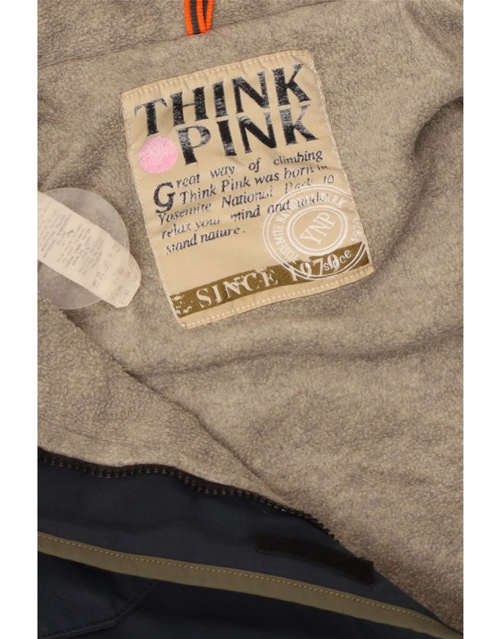 Tænk Pink Dame Hooded Parka Jacket UK 14 Medium Navy Blue Bomuld