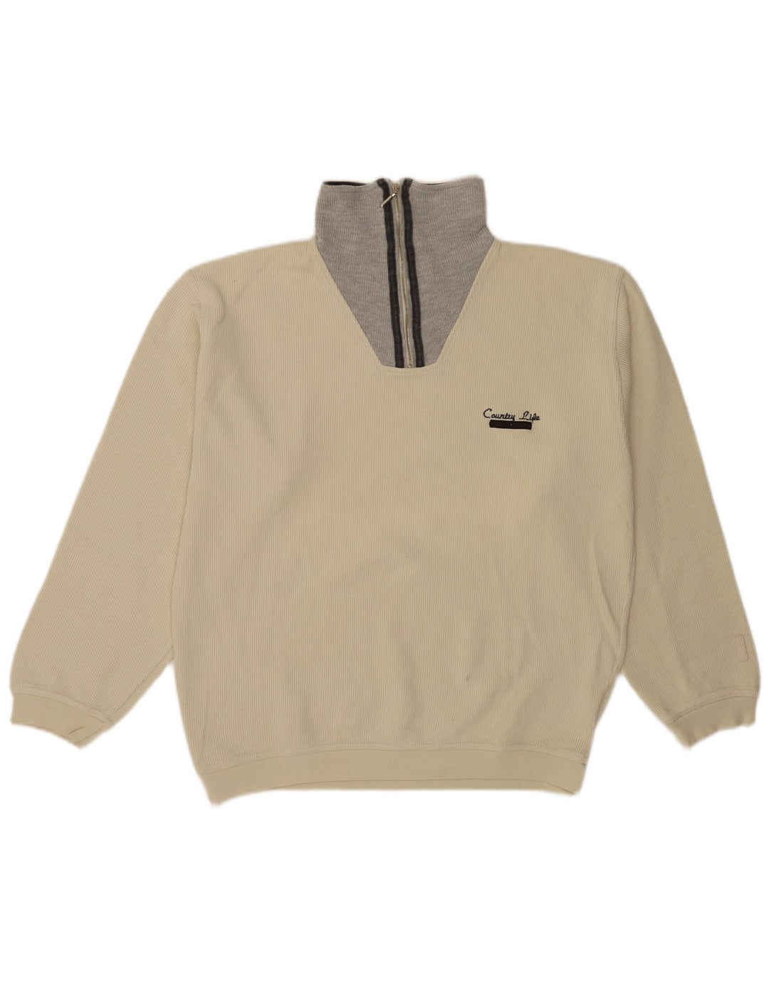 Jockey Herre Zip Neck Jumper Sweater IT 50 Medium Off White Colourblock