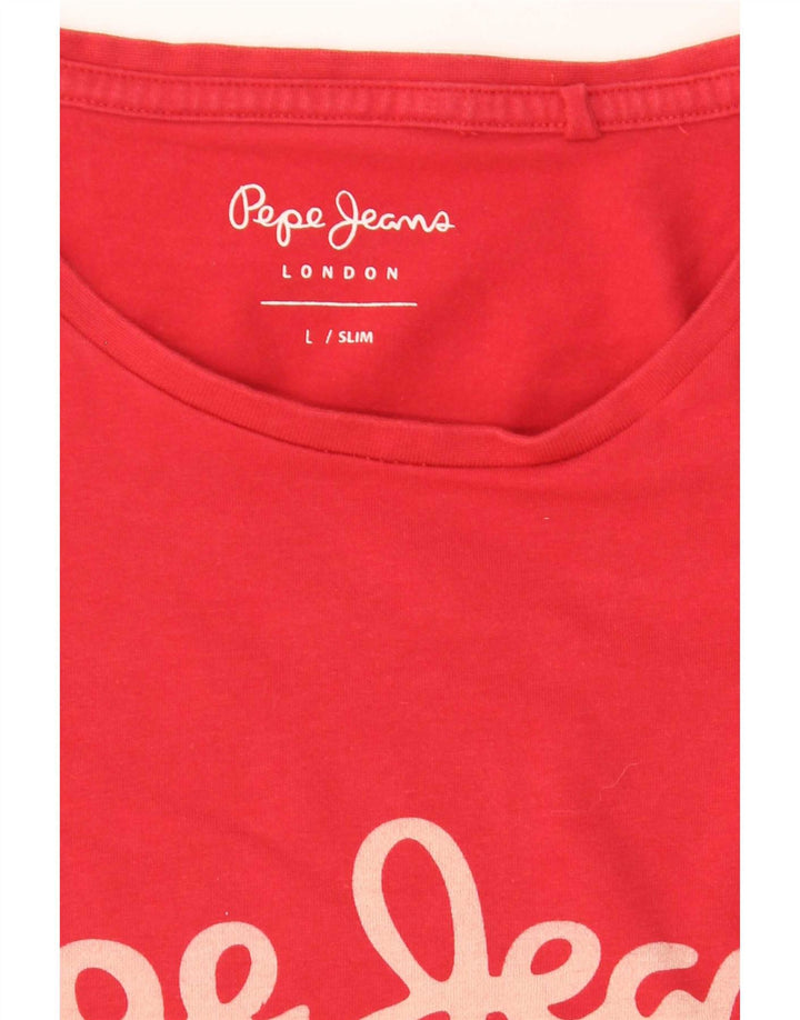 PEPE Jeans Herre Slim Fit Grafisk T-Shirt Top Stor Rød