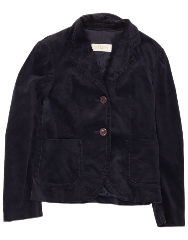 Intrend Womens Velvet 2 Button Blazer Jacket UK 10 Small Navy Blue Rayon