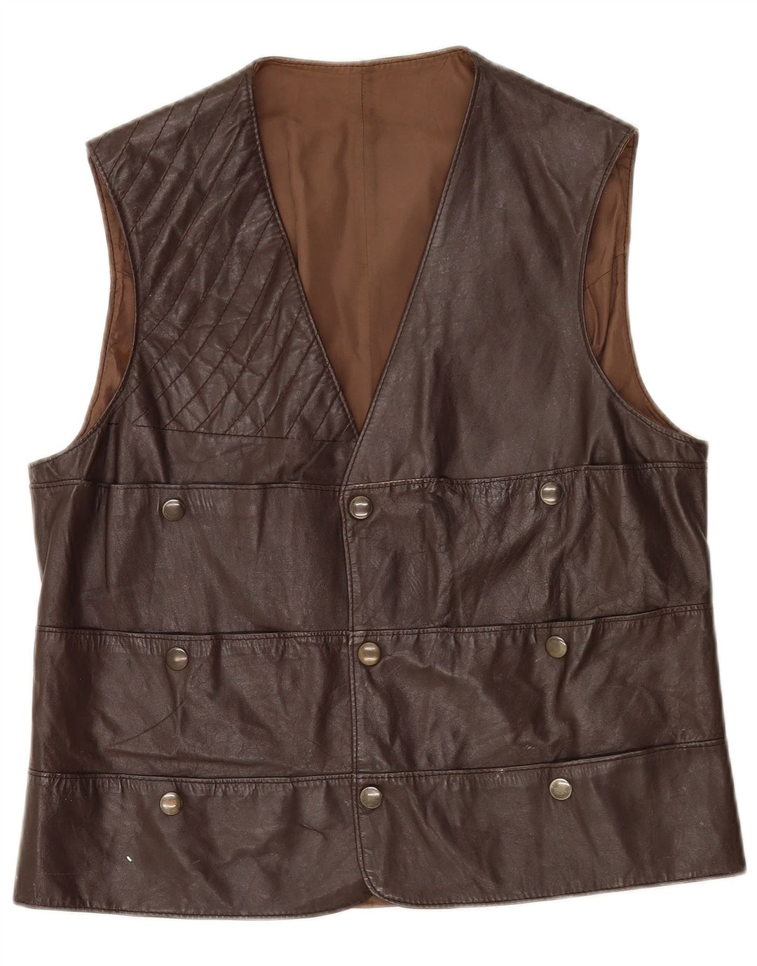 Vintage Herre Læder Gilet UK 36 Lille Brun
