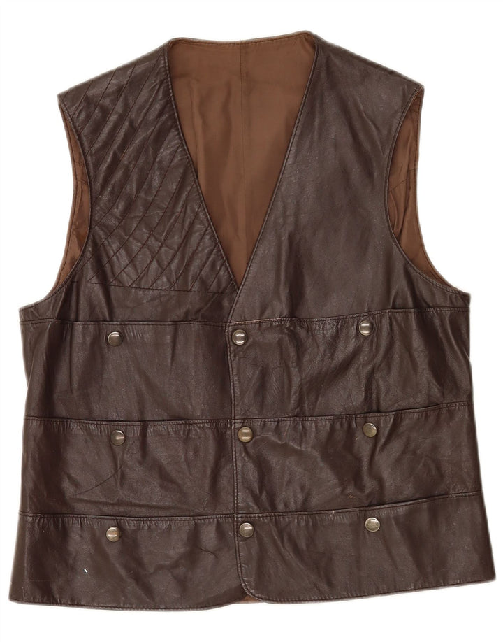 Vintage Herre Læder Gilet UK 36 Lille Brun