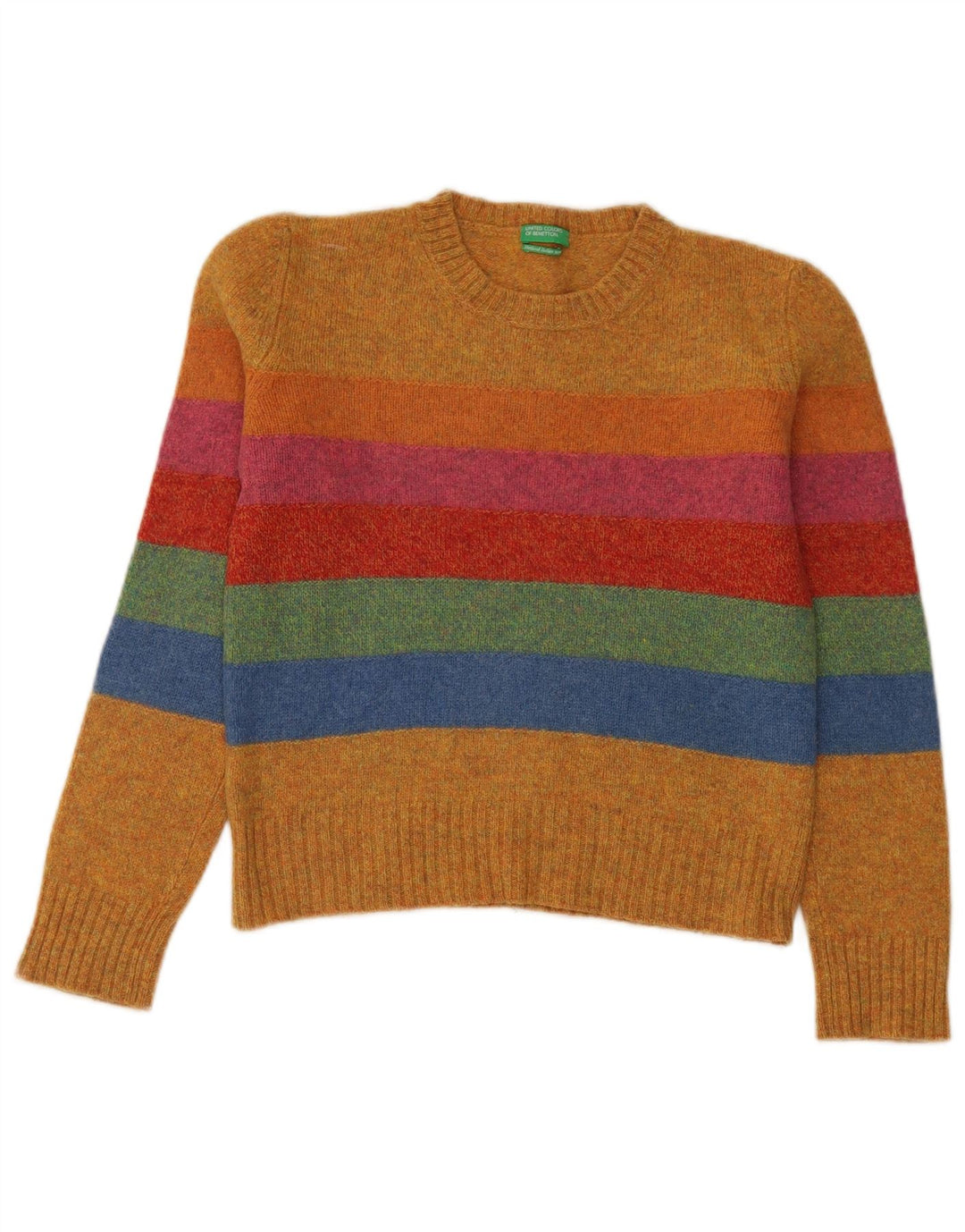 Benetton Dame sweater med rund hals DK 14 Mellem gul stribet