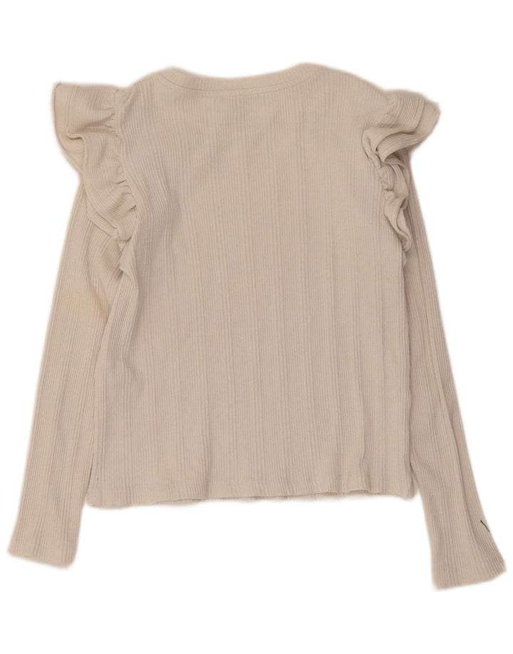 Zara Womens Crop Ruffle Front Top Langærmet UK 14 Large White Bomuld