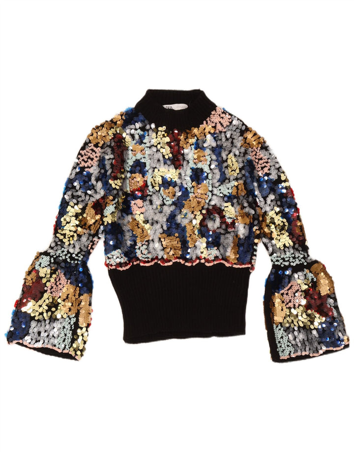 Zara Dame Turtle Neck Jumper Sweater UK 12 Medium Multicolored Flecked