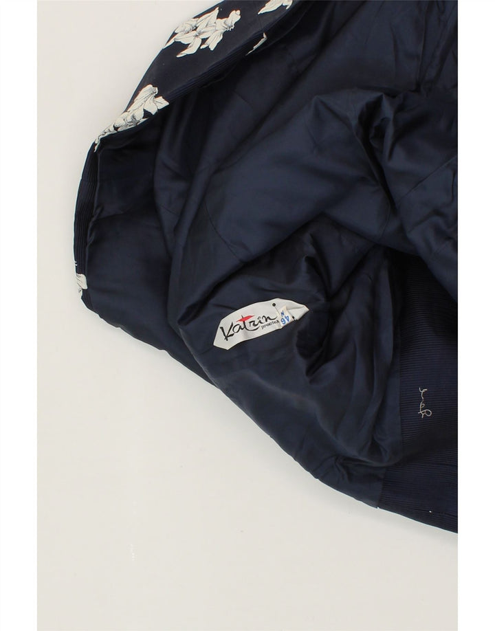 VINTAGE Womens Overcoat IT 46 Large Navy Blue Floral Vintage Vintage and Second-Hand Vintage from Messina Hembry 