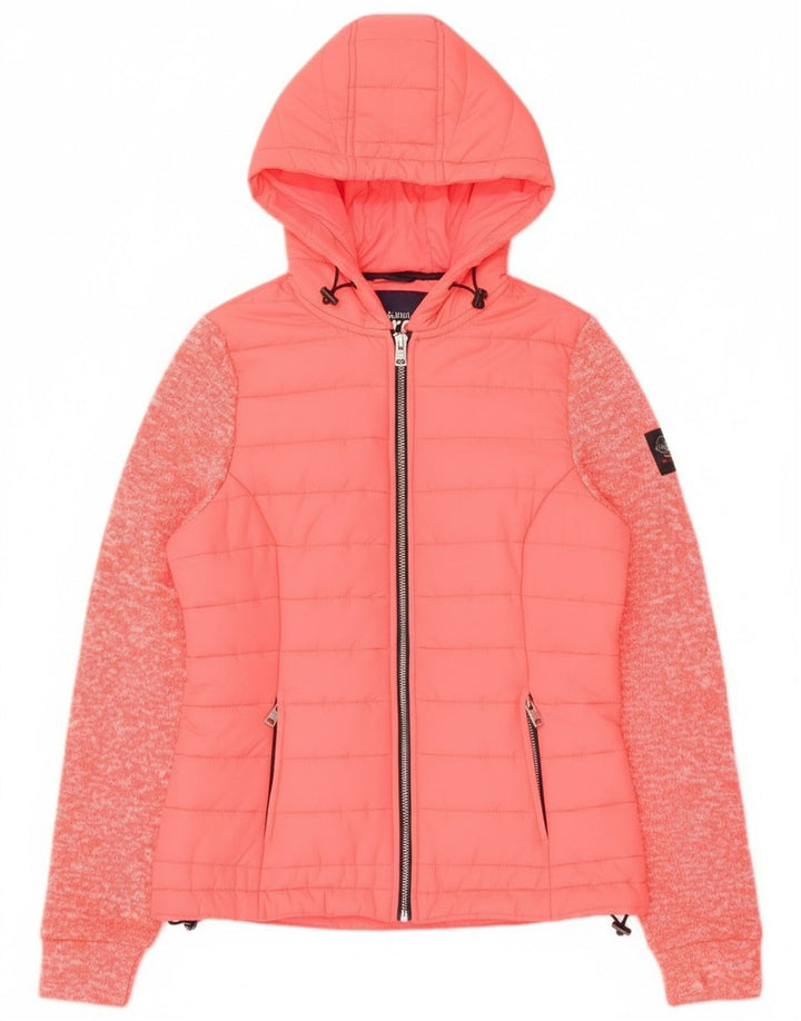 Superdry Bomberjakke med hætte til kvinder UK 8 Small Pink Flecked Nylon