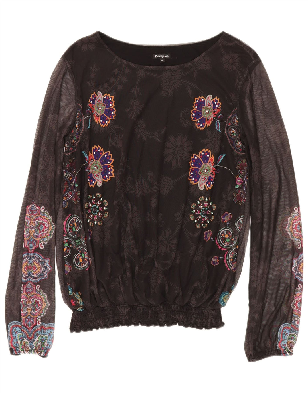 DESIGUAL Dame Langærmet Bluse Top UK 12 Medium Black Floral