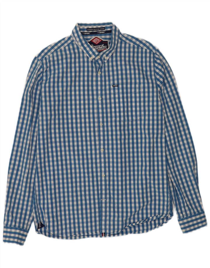 Superdry herreskjorte XL blå Gingham bomuld