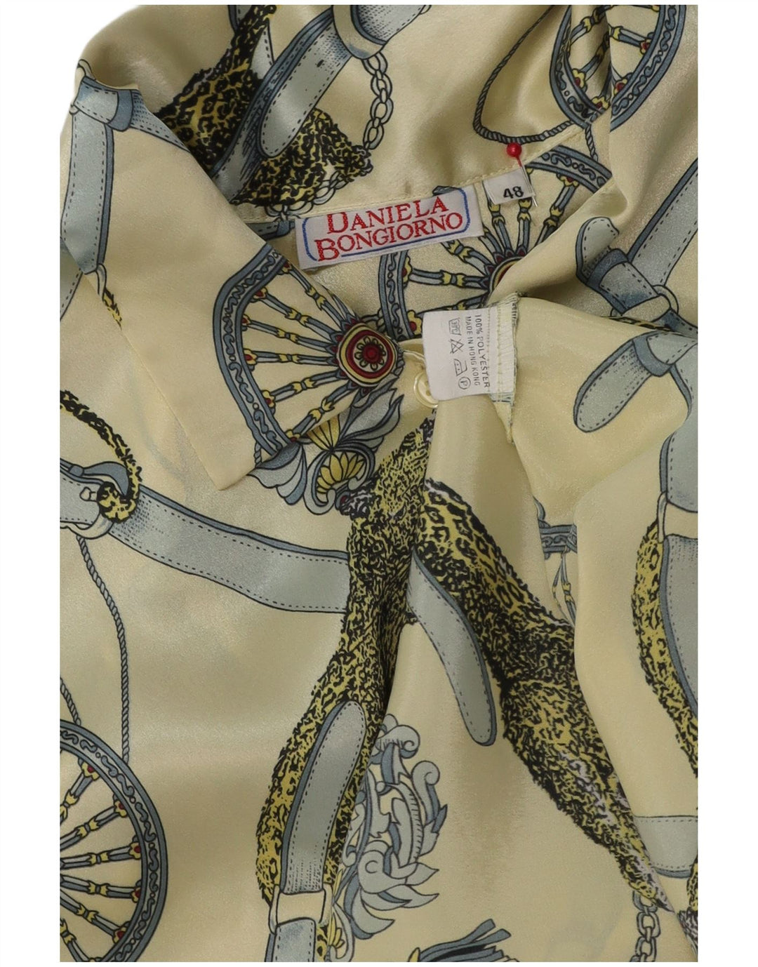 Vintage kvinders grafisk skjorte bluse IT 48 XL gul polyester