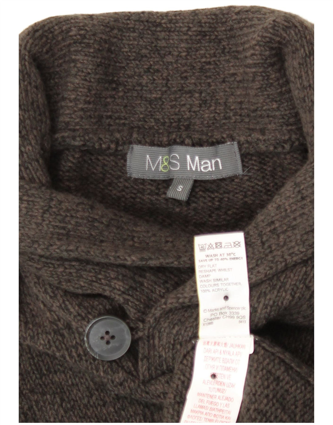 Marks & Spencer Herre Shawl Neck Jumper Sweater Small Brown Flecked Acryl