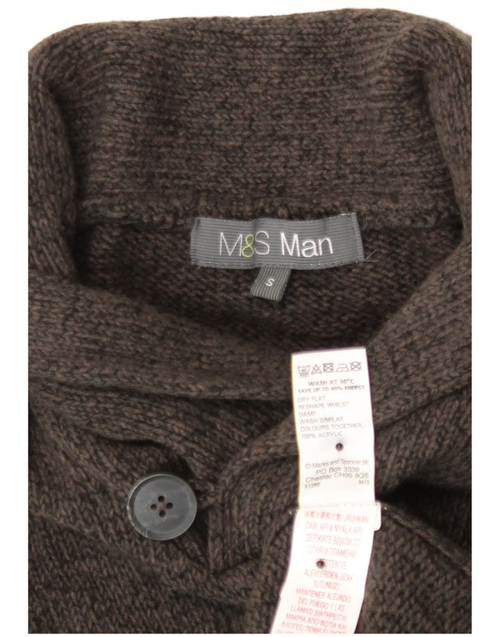 Marks & Spencer Herre Shawl Neck Jumper Sweater Small Brown Flecked Acryl