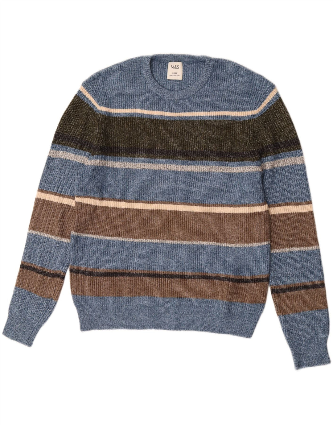 Marks & Spencer Herre sweater med rund hals, mellemblå stribet polyamid