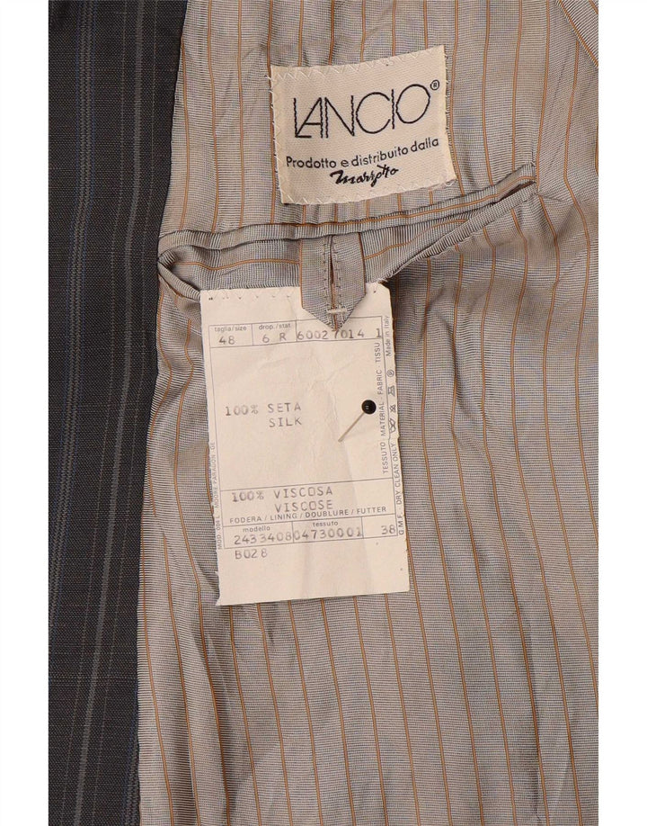 Vintage dobbeltradet blazerjakke til mænd IT 48 Medium Grey Pinstripe Silk