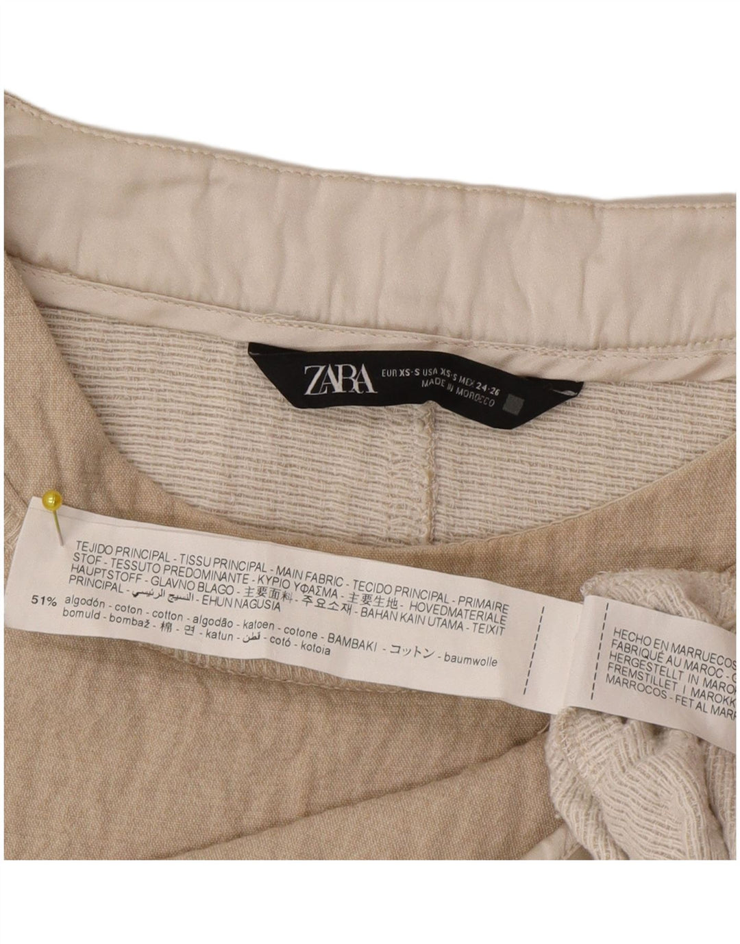 Zara Dame Oversized Bluse Top UK 6 XS Beige Bomuld