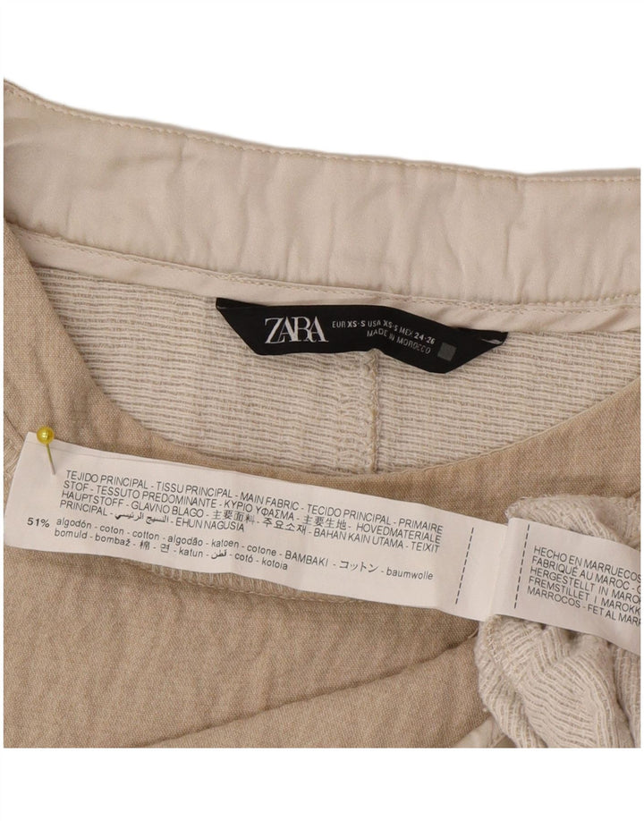 Zara Dame Oversized Bluse Top UK 6 XS Beige Bomuld
