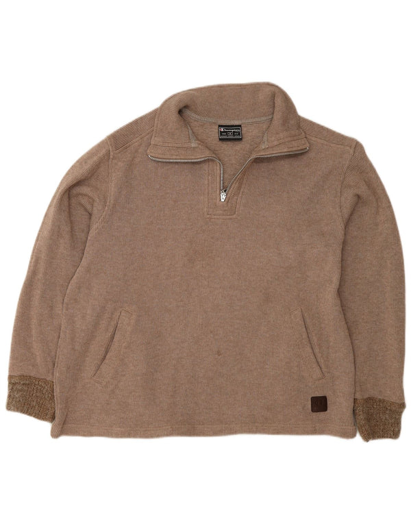 Champion Womens Zip Neck Jumper Sweater UK 14 Medium Beige
